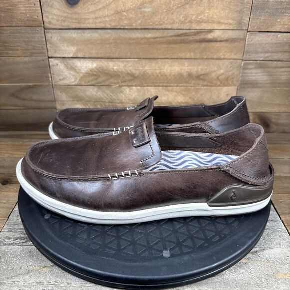 Olukai Kakaha Mens 8.5 Brown Leather Slip On Shoes Casual Comfort Shoes - Picture 3 of 13
